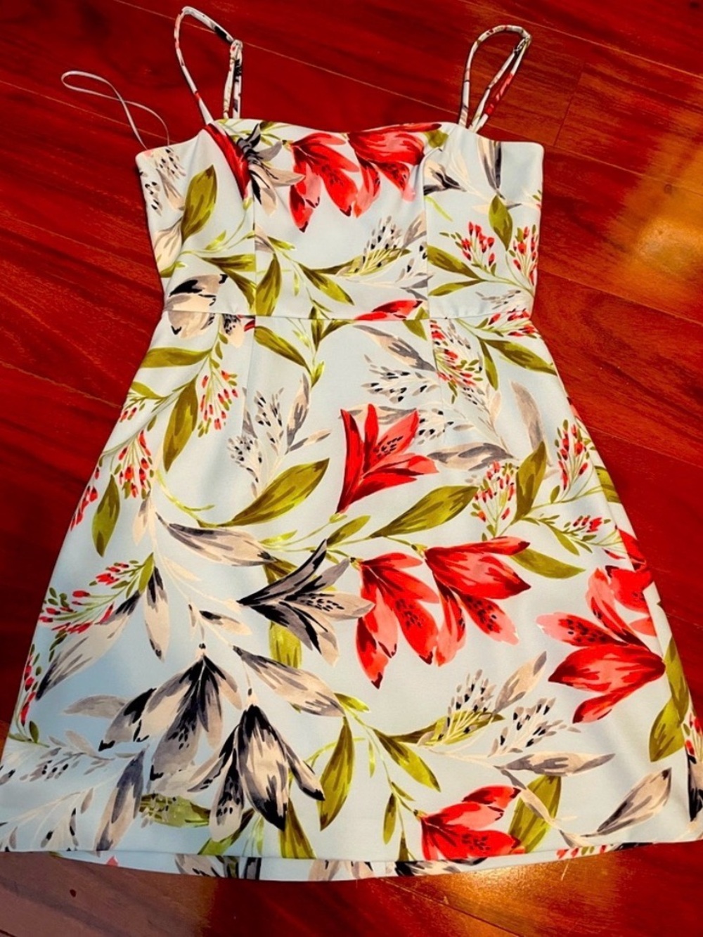 French Connection Floral Mini Dress - Red, Green, Black, White